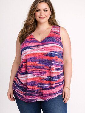 ✨2/$20 NWT Catherines Sleeveless Tiered Top Semi Sheer Purple Pink Plus Size 3X